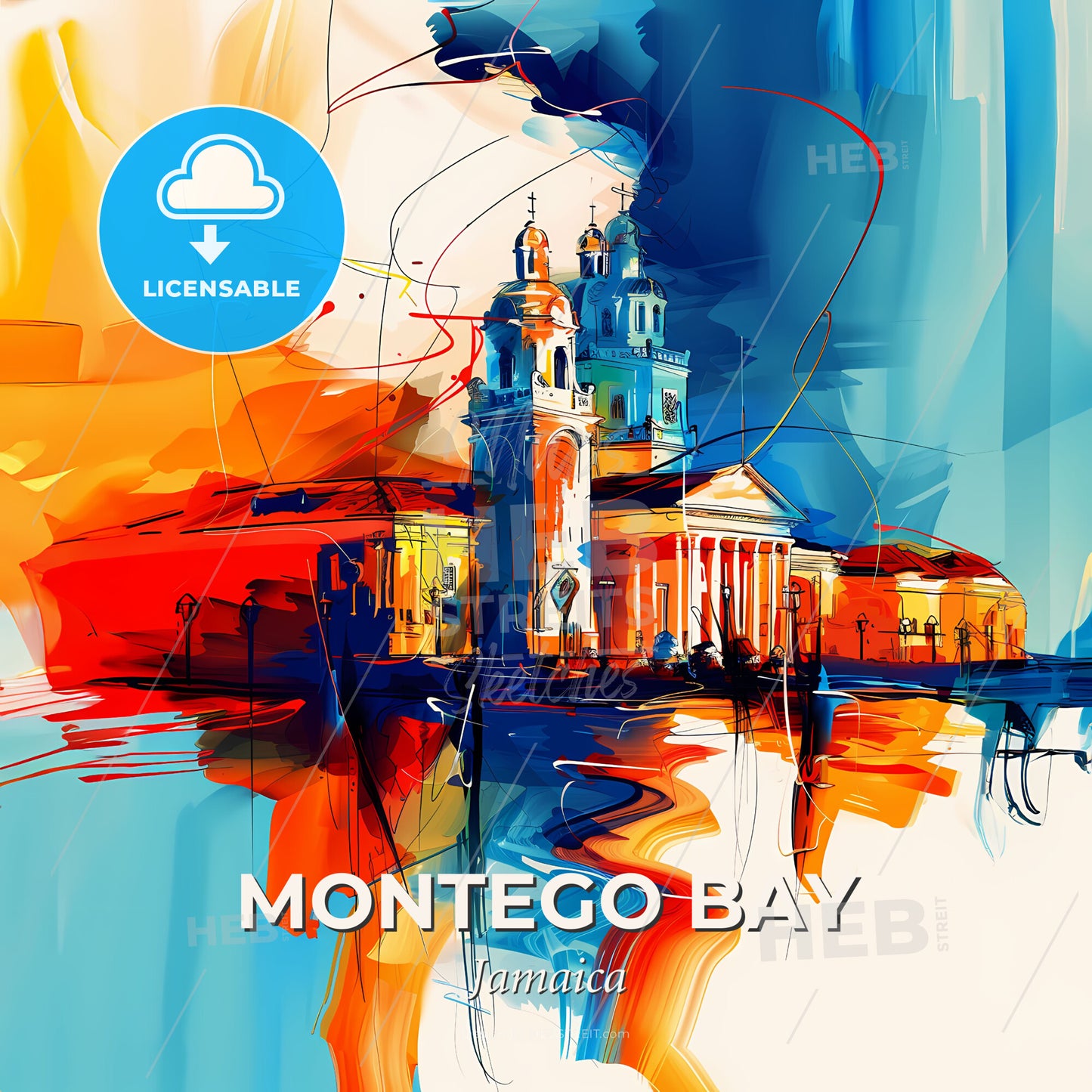 Vibrant Montego Bay, Jamaica - A Painting Of A Building - Square format print template