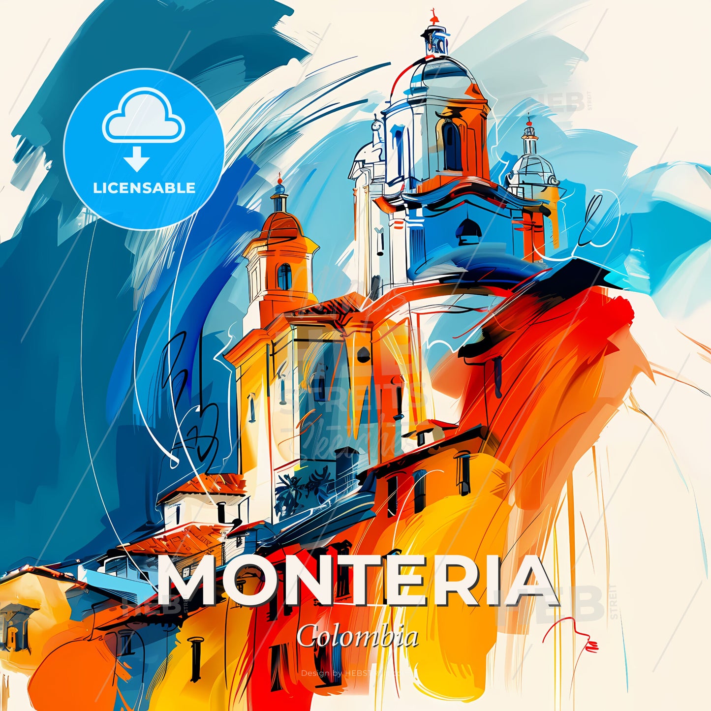 Vibrant Monteria, Colombia - A Painting Of A Building - Square format print template