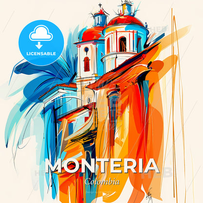 Vibrant Monteria, Colombia - A Painting Of A Building - Square format print template