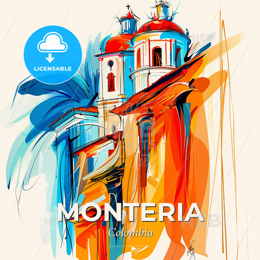 Vibrant Monteria, Colombia - A Painting Of A Building - Square format print template