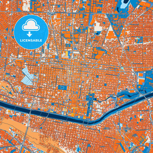 Colorful Monterrey Street Map with Labels and Buildings