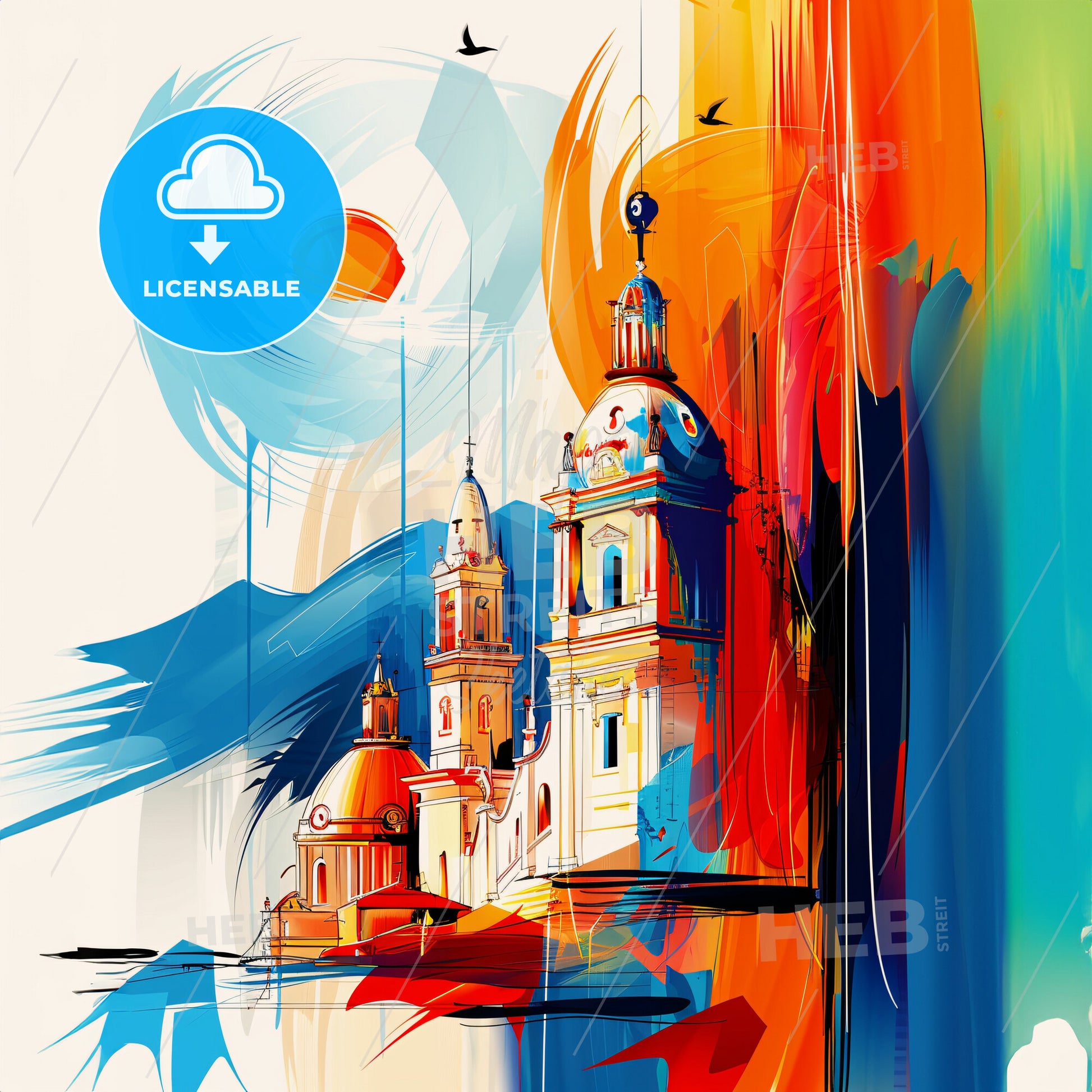 Vibrant Monterrey, Mexico - A Painting Of A Building With A Colorful Background