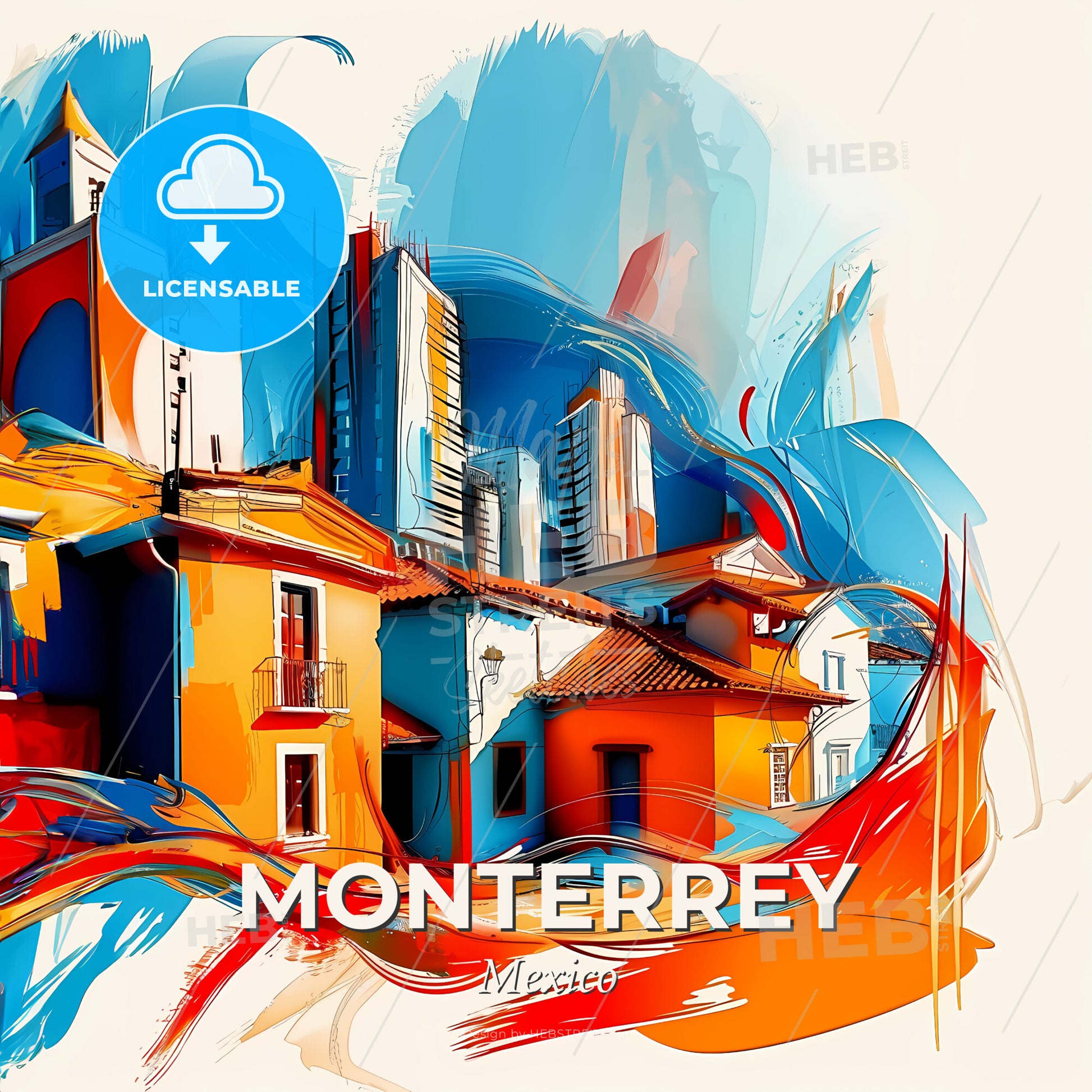 Vibrant Monterrey, Mexico - A Colorful Buildings With A Blue And Orange Background - Square format print template