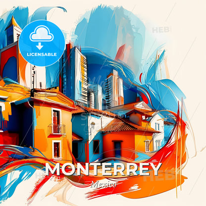 Vibrant Monterrey, Mexico - A Colorful Buildings With A Blue And Orange Background - Square format print template