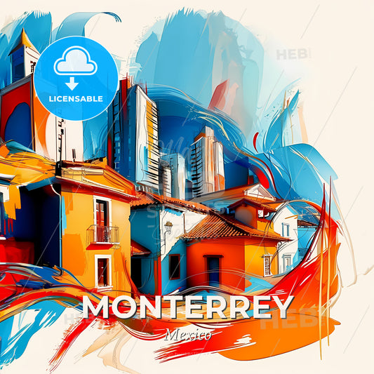 Vibrant Monterrey, Mexico - A Colorful Buildings With A Blue And Orange Background - Square format print template