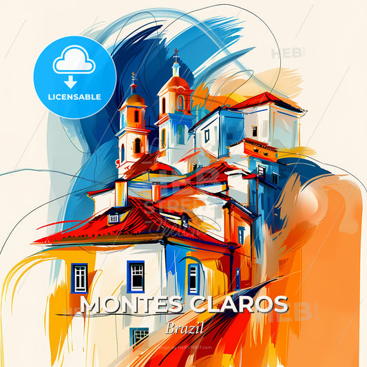 Vibrant Montes Claros, Brazil - A Painting Of A Building With A Steeple - Square format print template