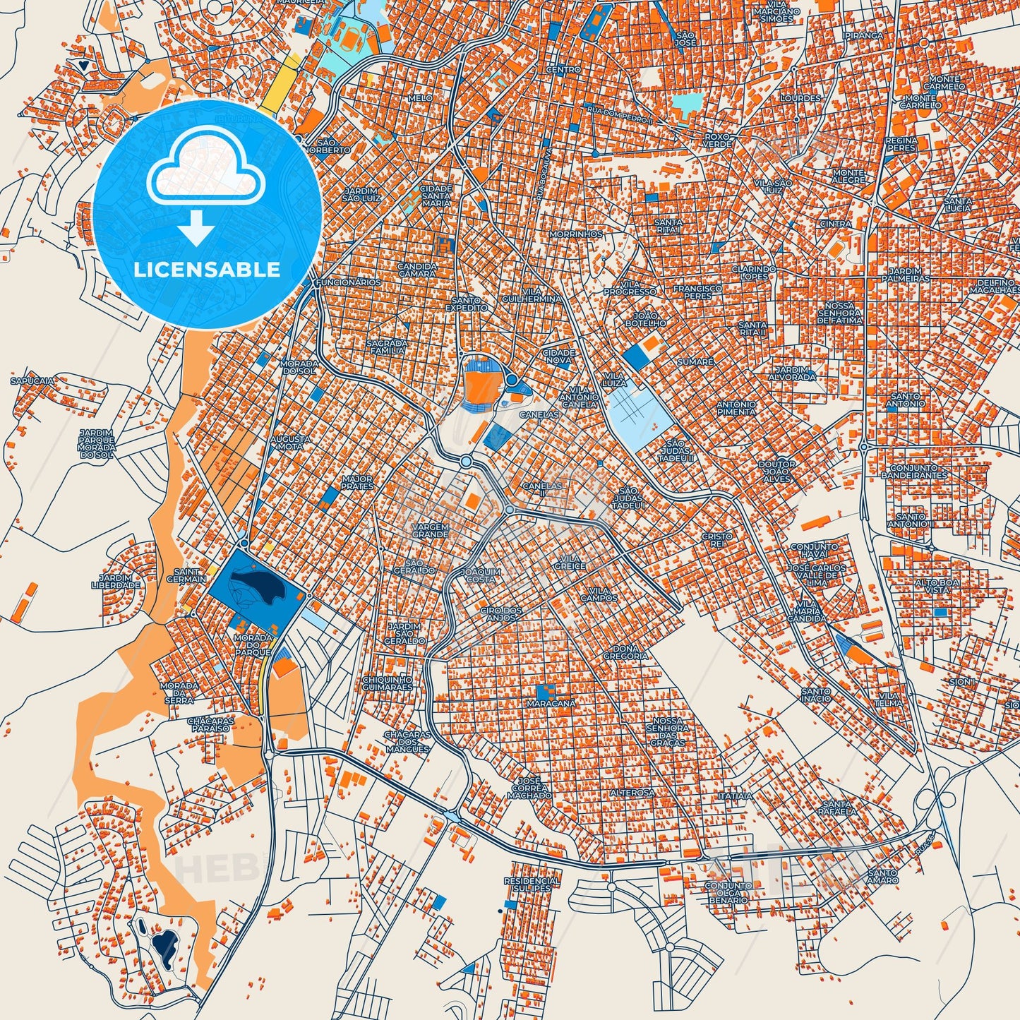 Colorful Montes Claros Street Map with Labels and Buildings