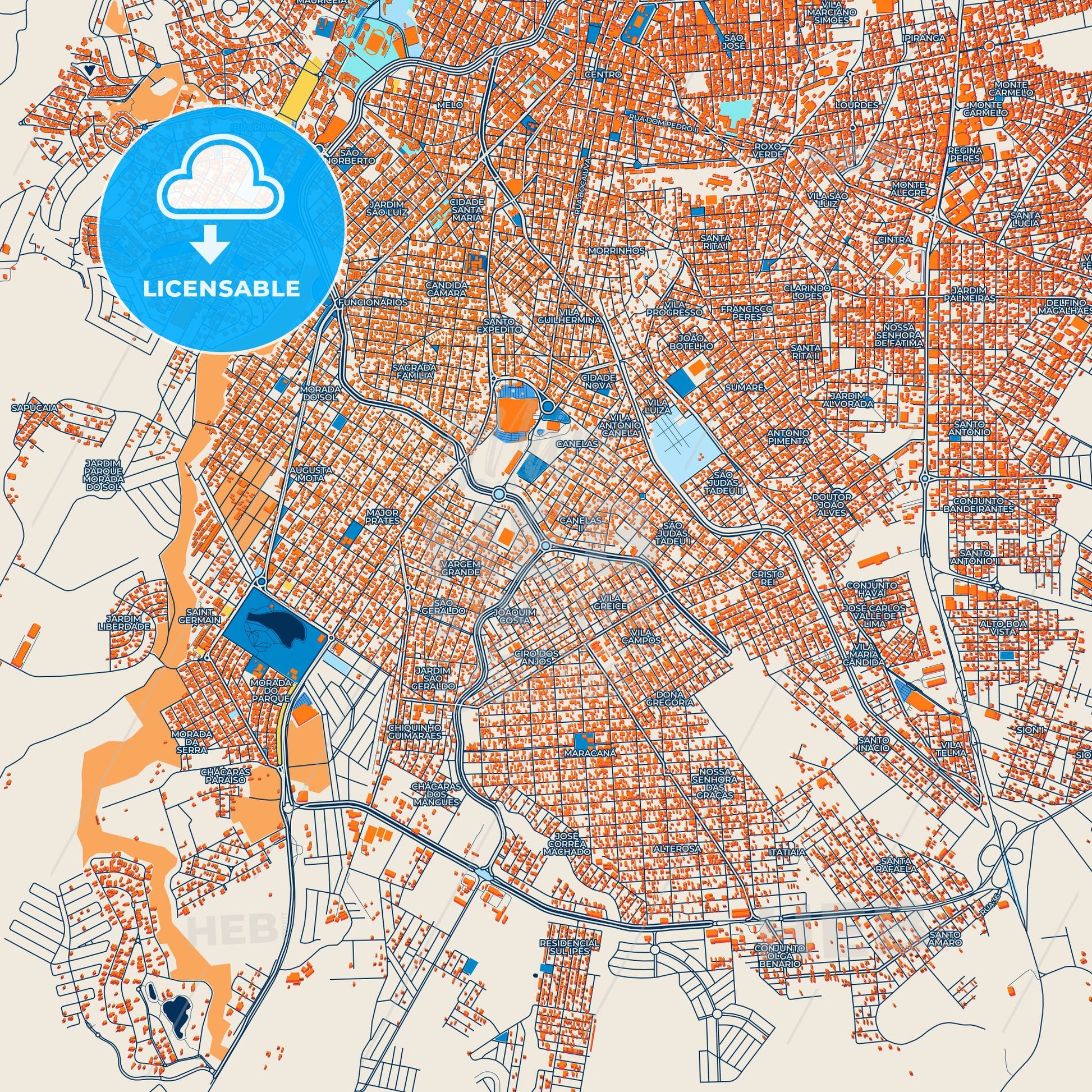 Colorful Montes Claros Street Map with Labels and Buildings