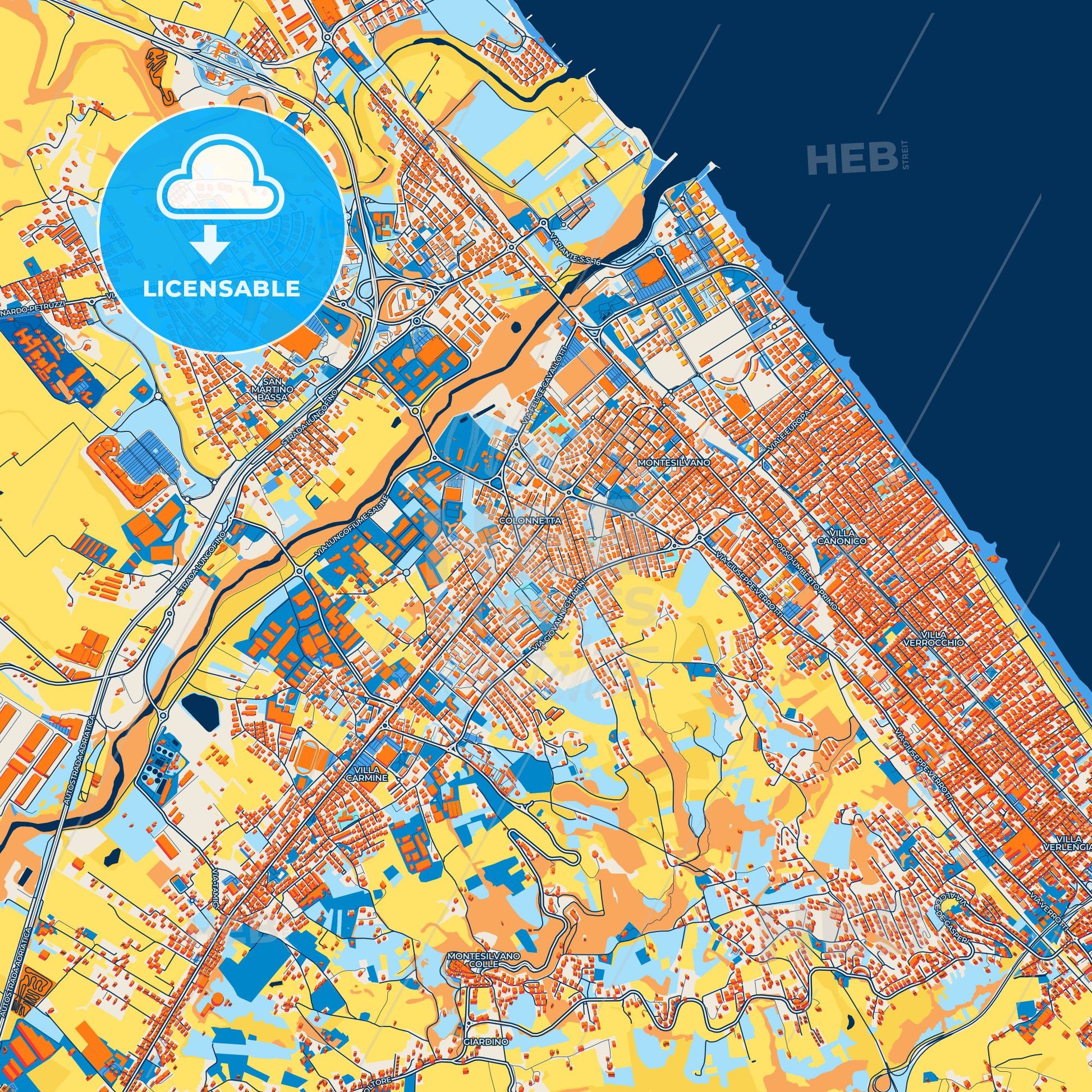 Colorful Montesilvano Street Map with Labels and Buildings