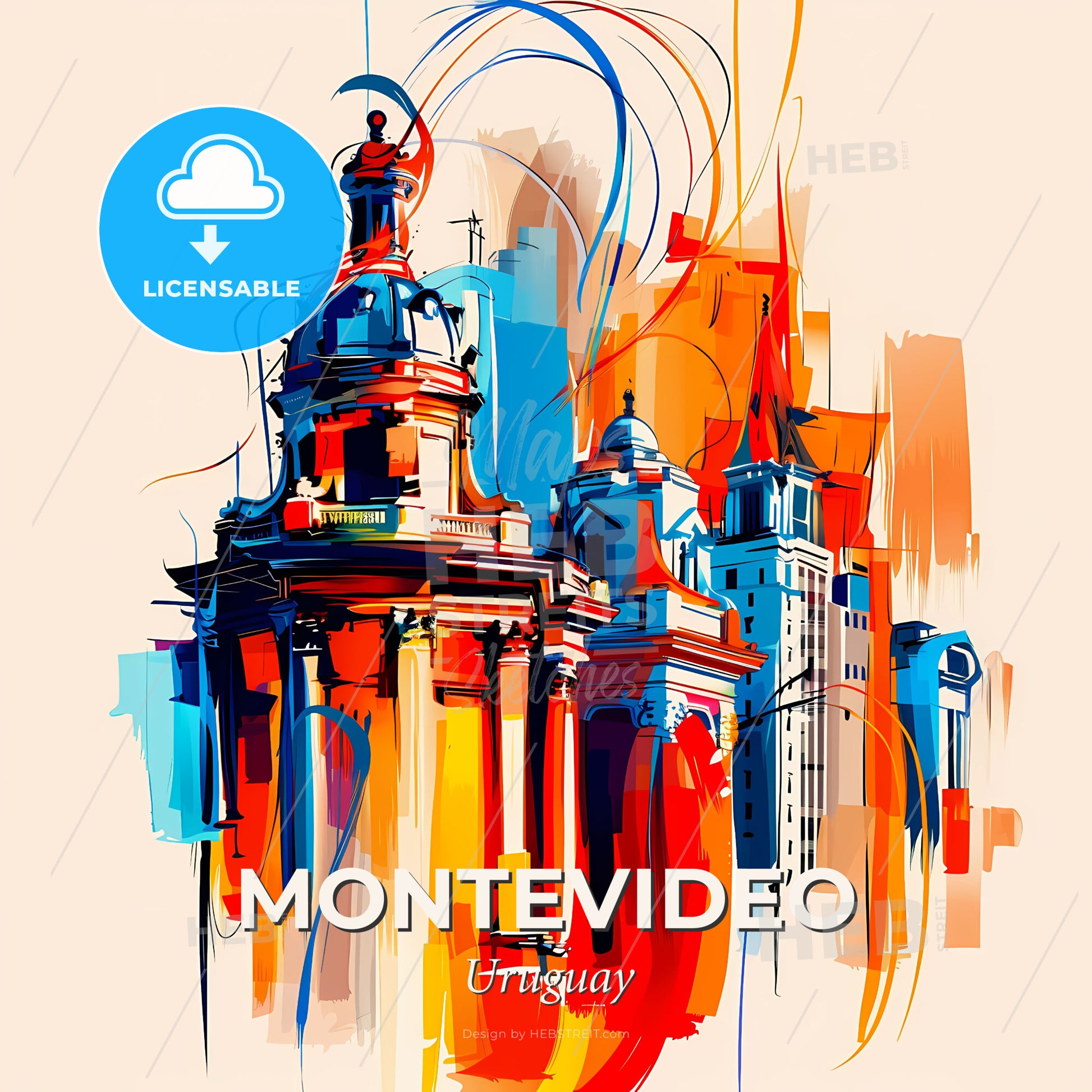 Vibrant Montevideo, Uruguay - A Painting Of A Building - Square format print template