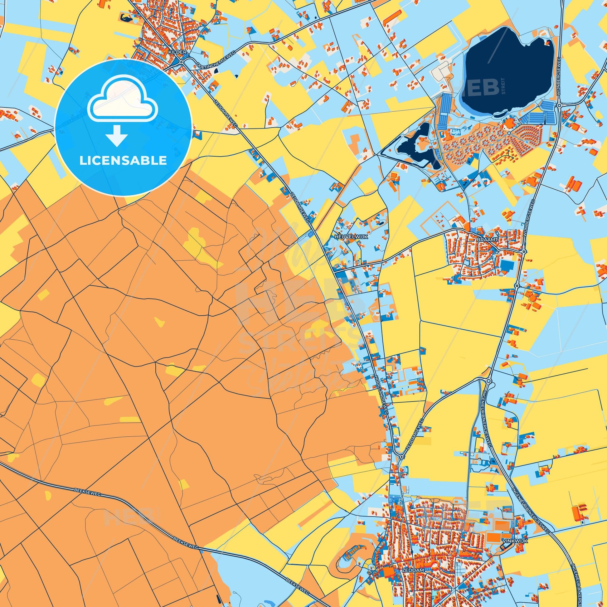 Colorful Montferland Street Map with Labels and Buildings