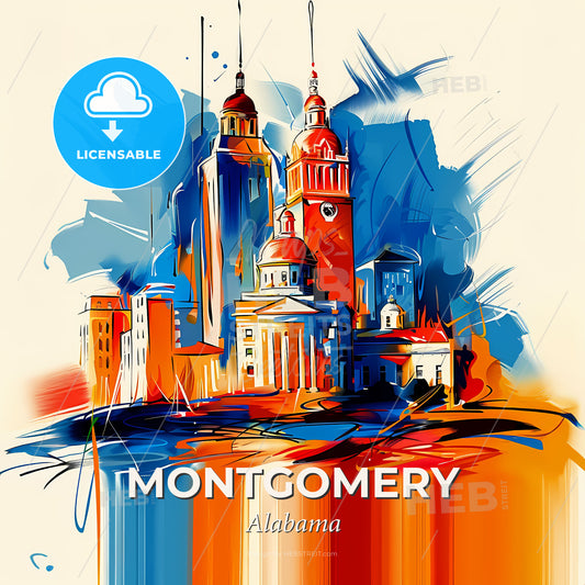Vibrant Montgomery, Alabama - A Painting Of A City - Square format print template