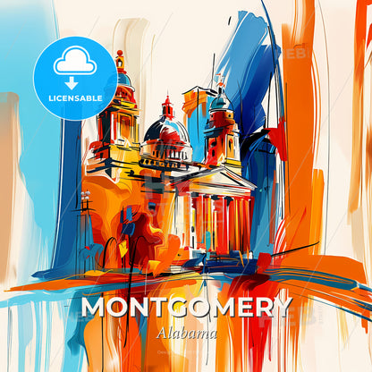 Vibrant Montgomery, Alabama - A Painting Of A Building With Columns And Domes - Square format print template