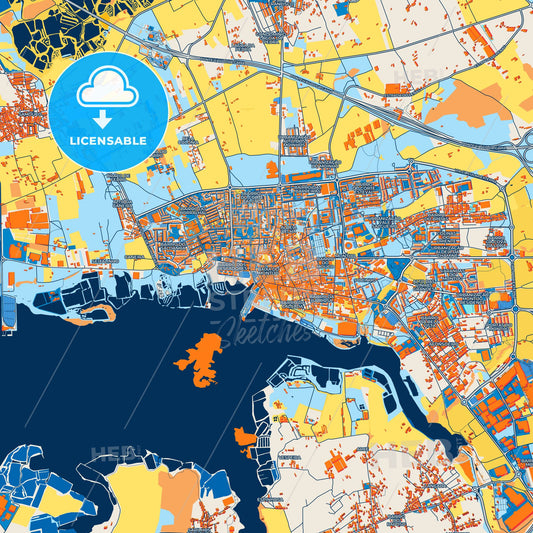 Colorful Montijo Street Map with Labels and Buildings
