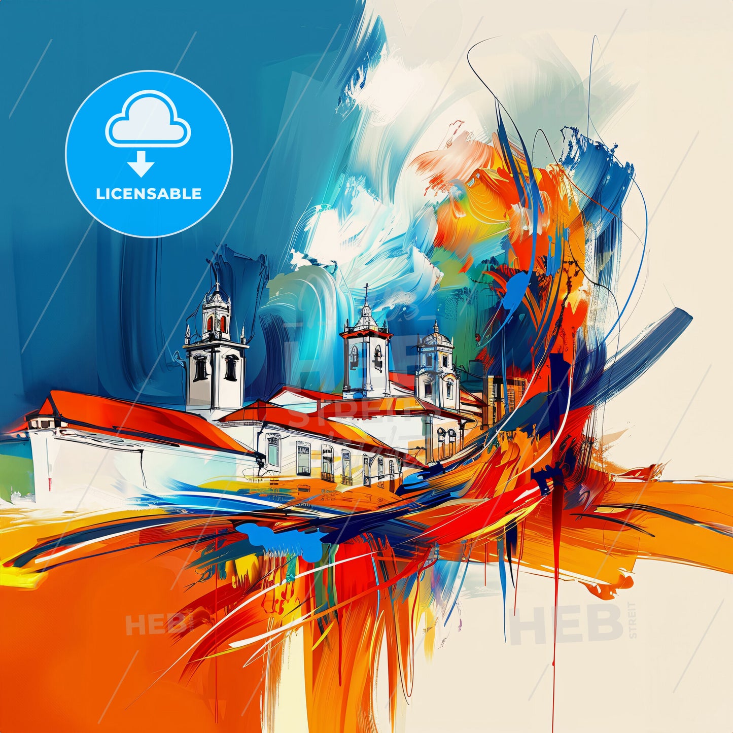 Vibrant Montijo, Portugal - A Painting Of A Building With Colorful Paint