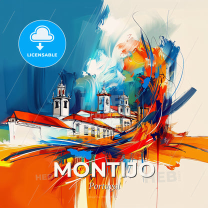 Vibrant Montijo, Portugal - A Painting Of A Building With Colorful Paint - Square format print template