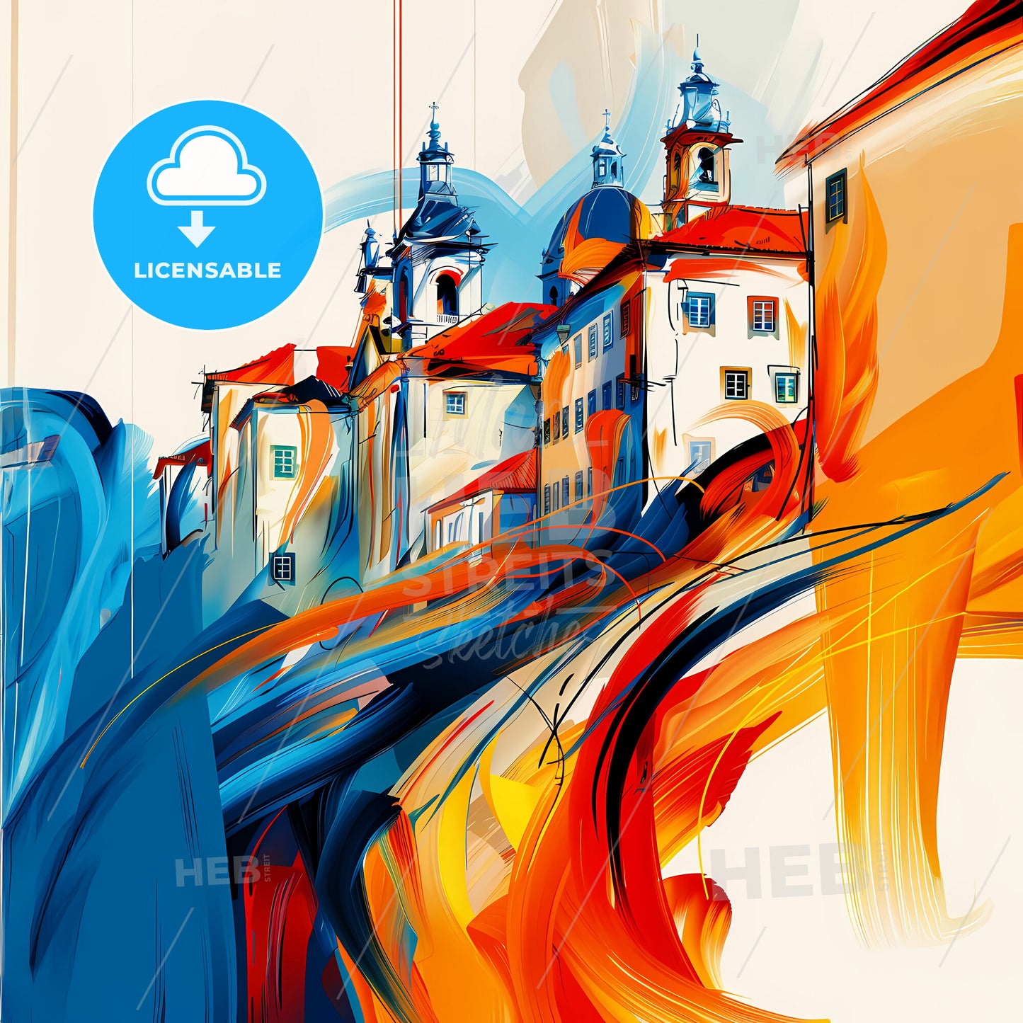 Vibrant Montijo, Portugal - A Painting Of Buildings With Colorful Paint