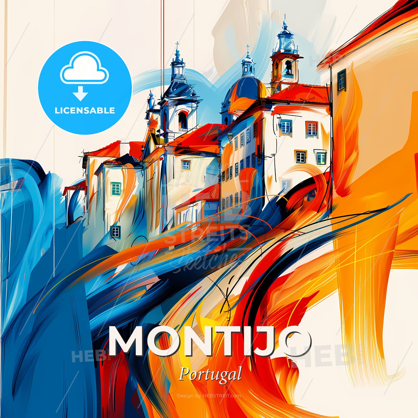 Vibrant Montijo, Portugal - A Painting Of Buildings With Colorful Paint - Square format print template