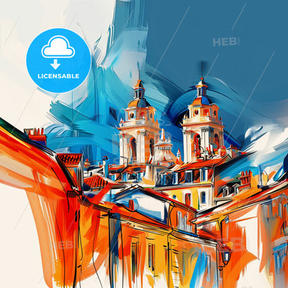 Vibrant Montpellier, France - A Painting Of A Building With Towers