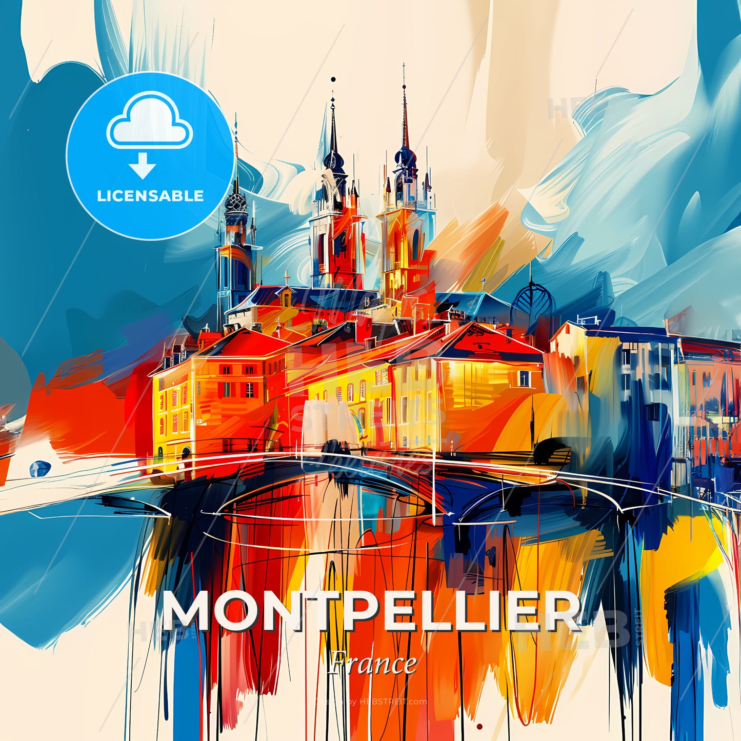 Vibrant Montpellier, France - A Painting Of A City - Square format print template