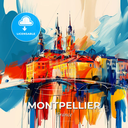 Vibrant Montpellier, France - A Painting Of A City - Square format print template