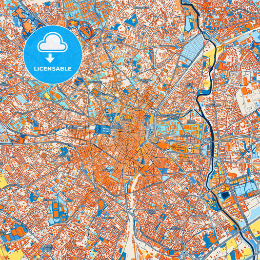 Colorful Montpellier Street Map with Labels and Buildings