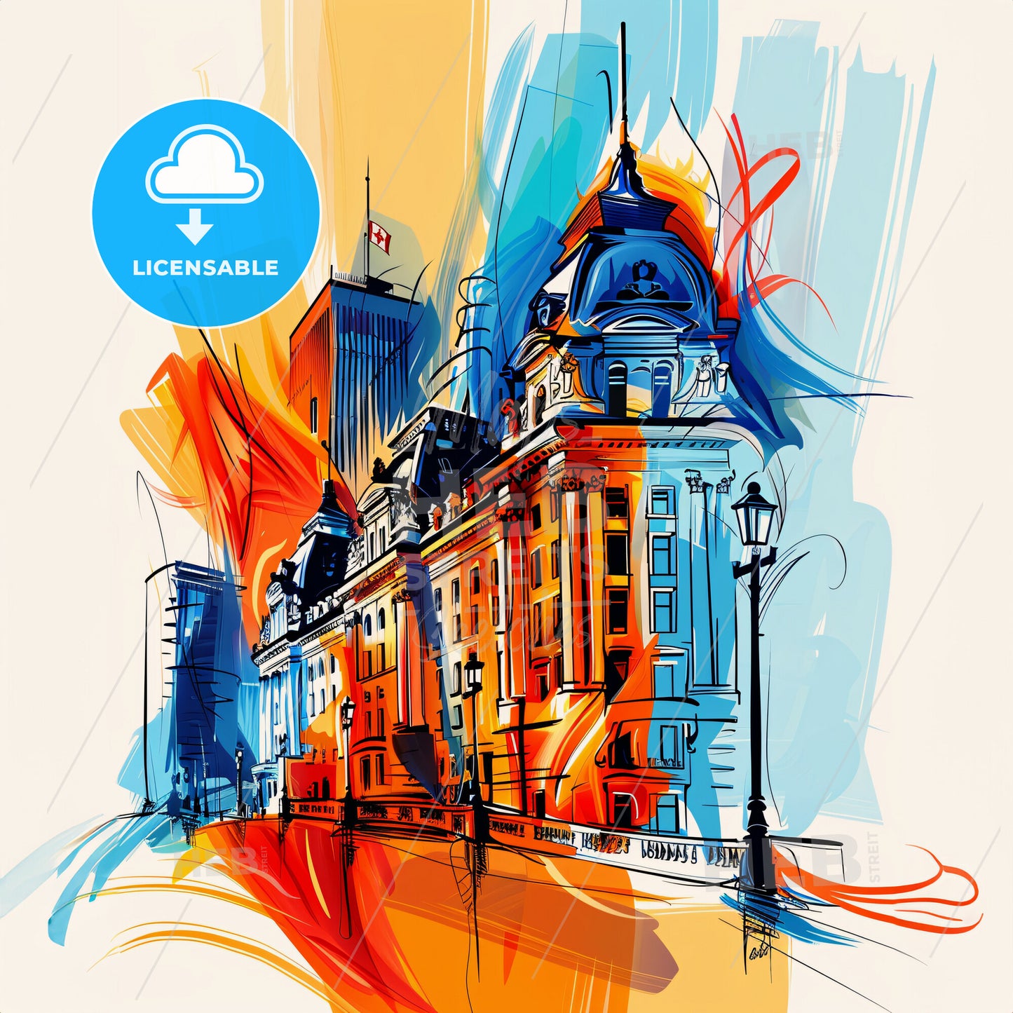 Vibrant Montreal, Canada - A Colorful Painting Of A Building