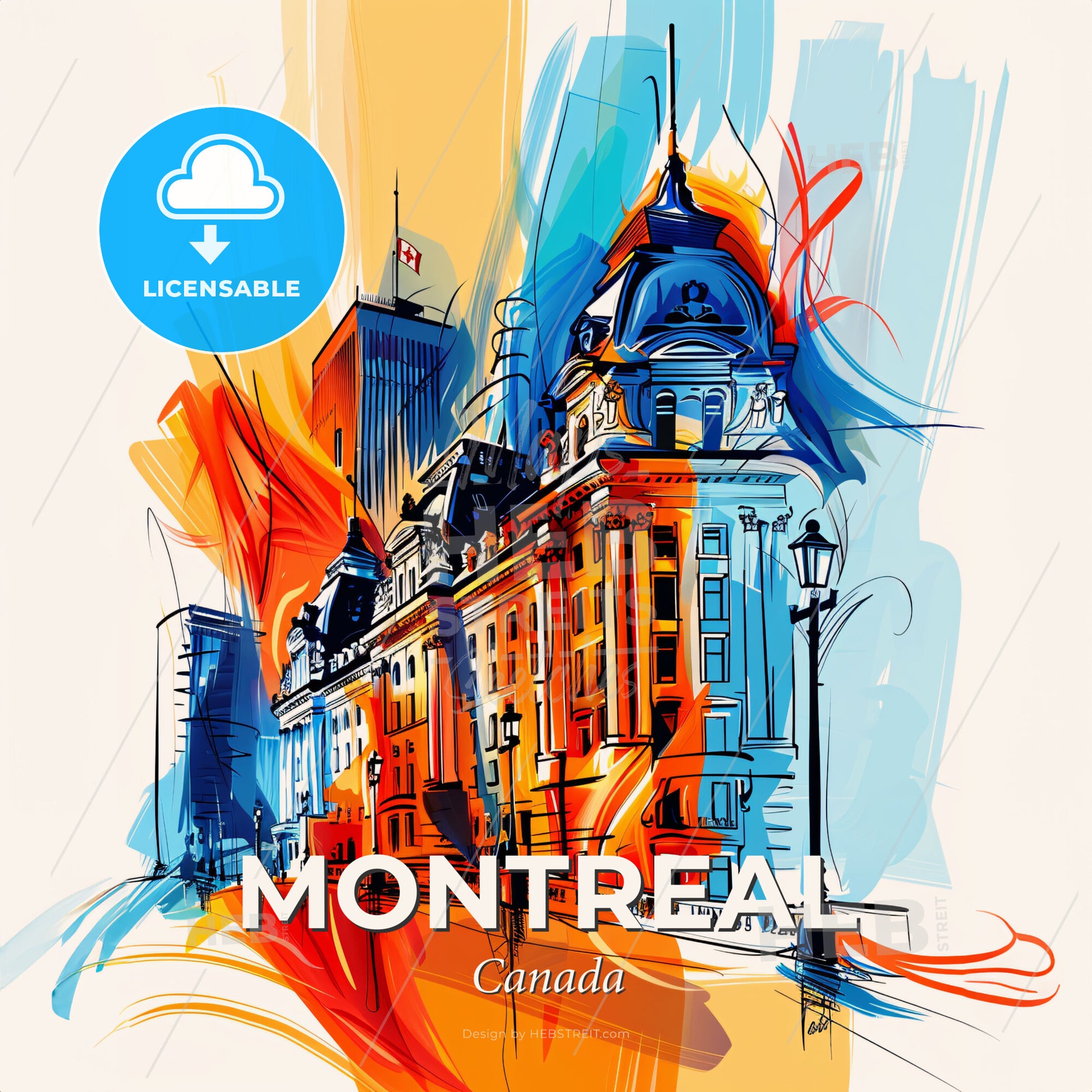 Vibrant Montreal, Canada - A Colorful Painting Of A Building - Square format print template