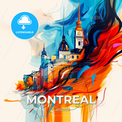 Vibrant Montreal, Canada - A Painting Of A Building With A Colorful Background - Square format print template