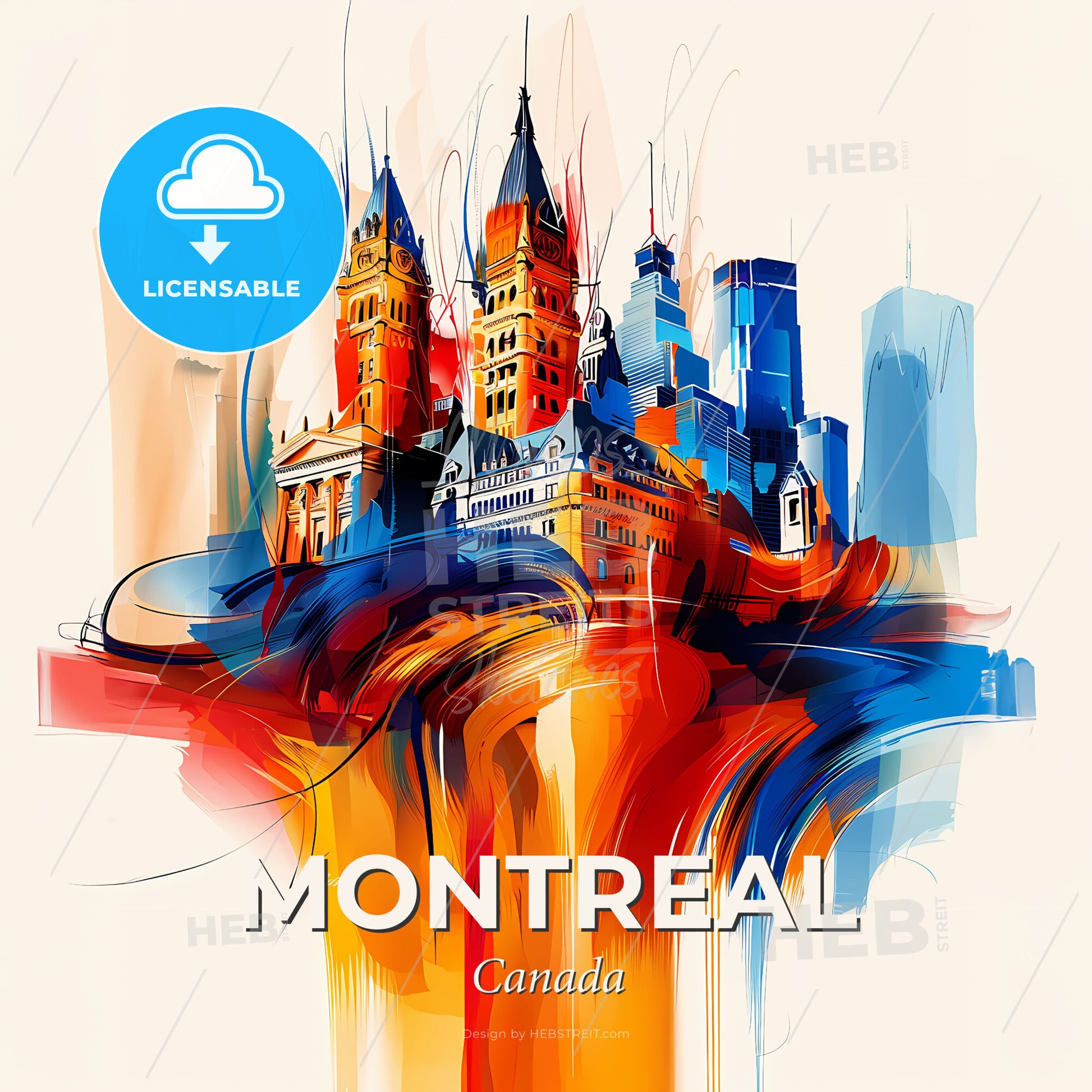 Vibrant Montreal, Canada - A Colorful Cityscape With Towers And Buildings - Square format print template