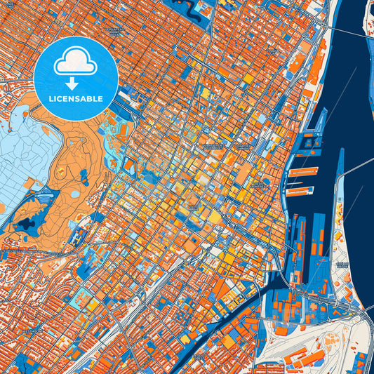 Colorful Montreal Street Map with Labels and Buildings