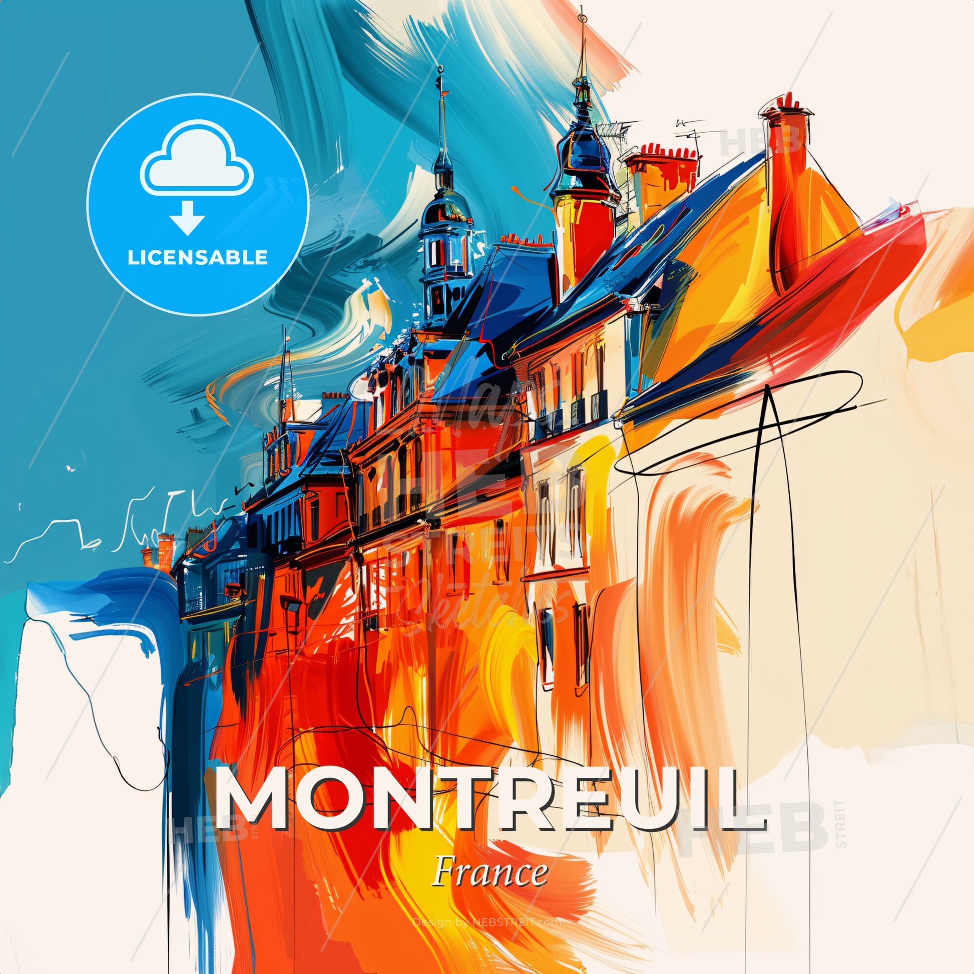Vibrant Montreuil, France - A Painting Of A Building - Square format print template