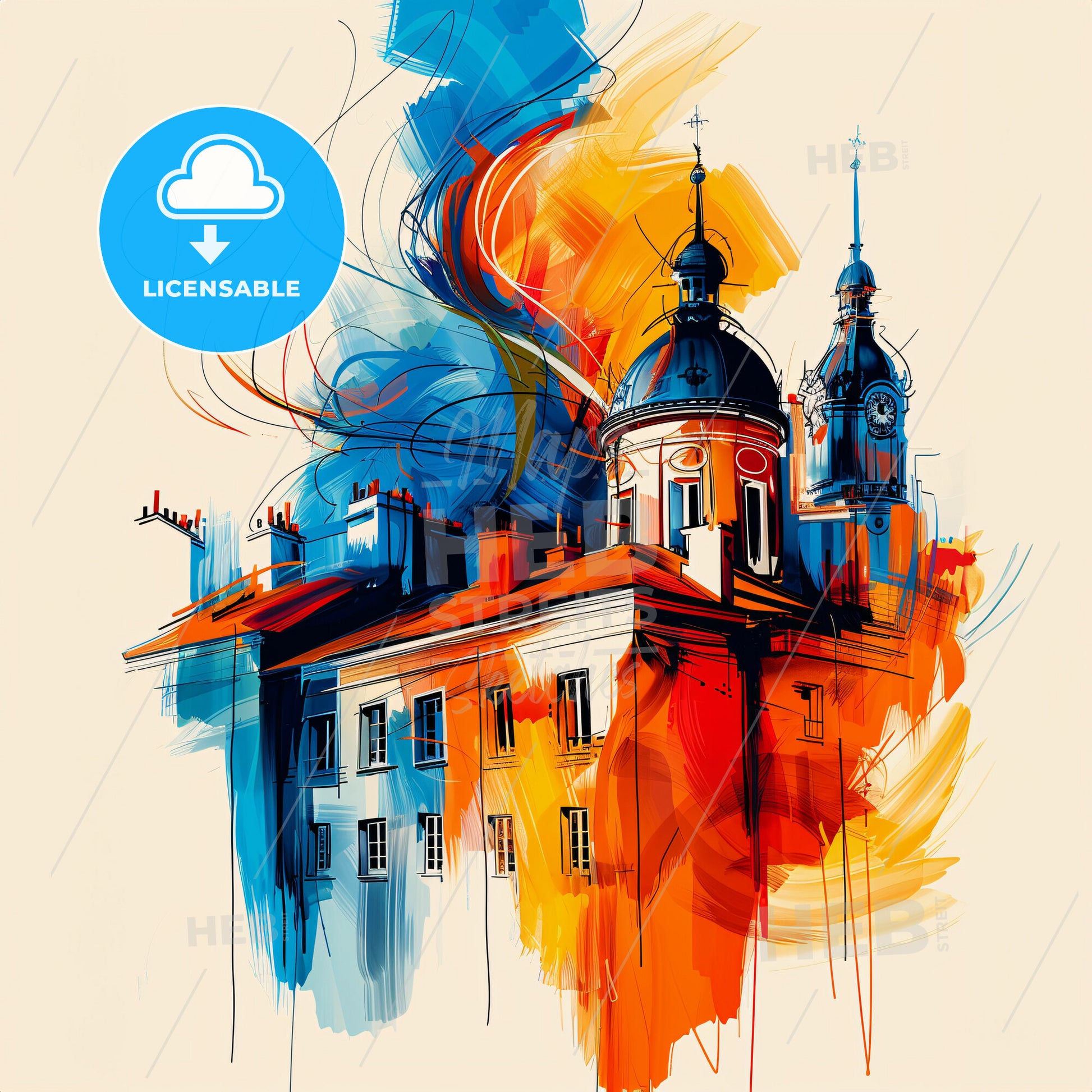 Vibrant Montreuil, France - A Painting Of A Building With A Dome Shaped Roof