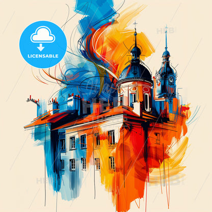 Vibrant Montreuil, France - A Painting Of A Building With A Dome Shaped Roof