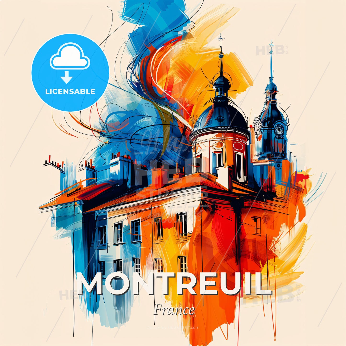 Vibrant Montreuil, France - A Painting Of A Building With A Dome Shaped Roof - Square format print template