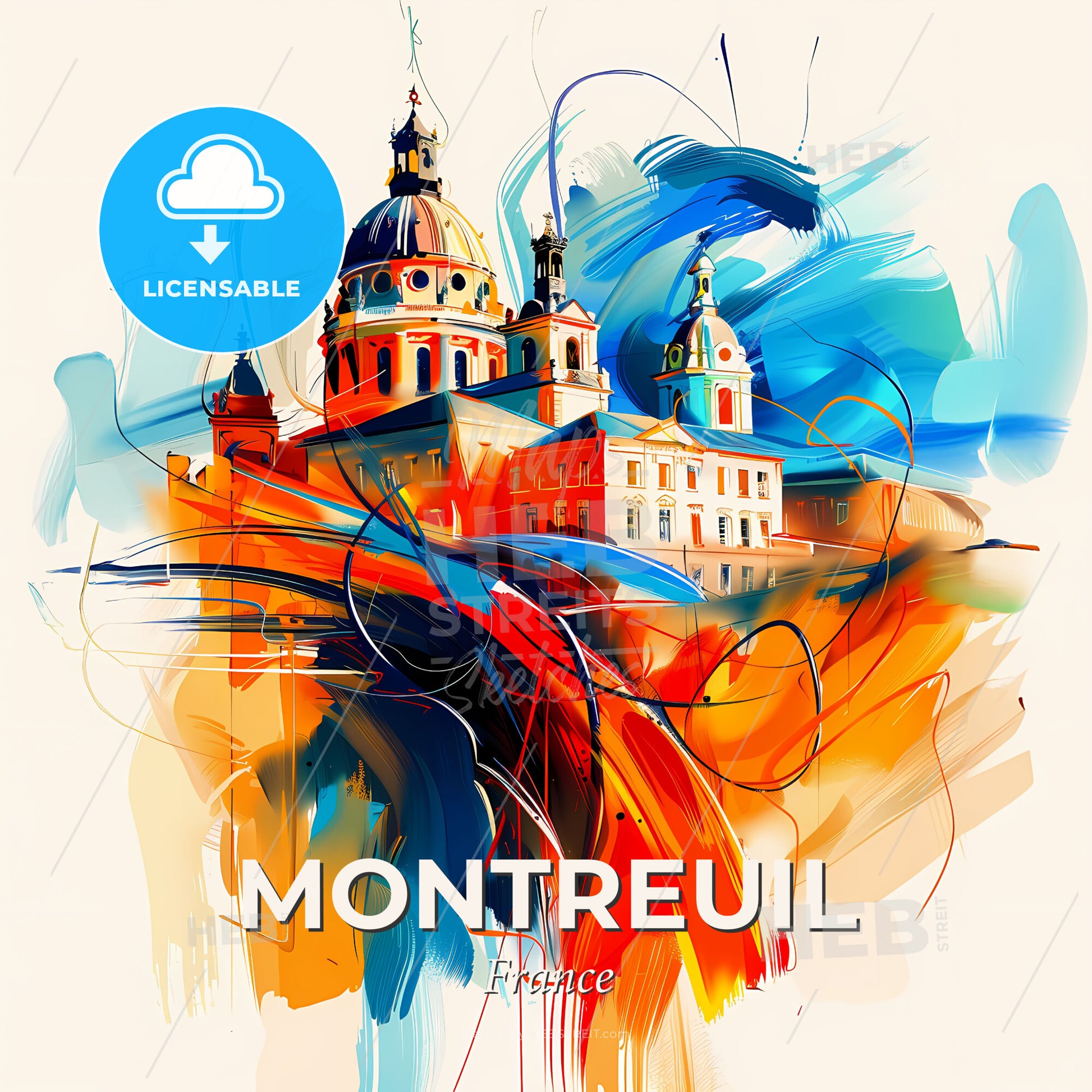 Vibrant Montreuil, France - A Painting Of A Building - Square format print template