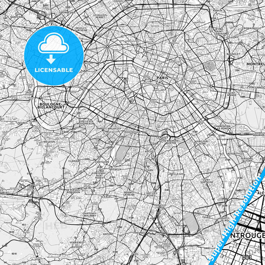 Montrouge, France light map with streetnames, citynames and districts