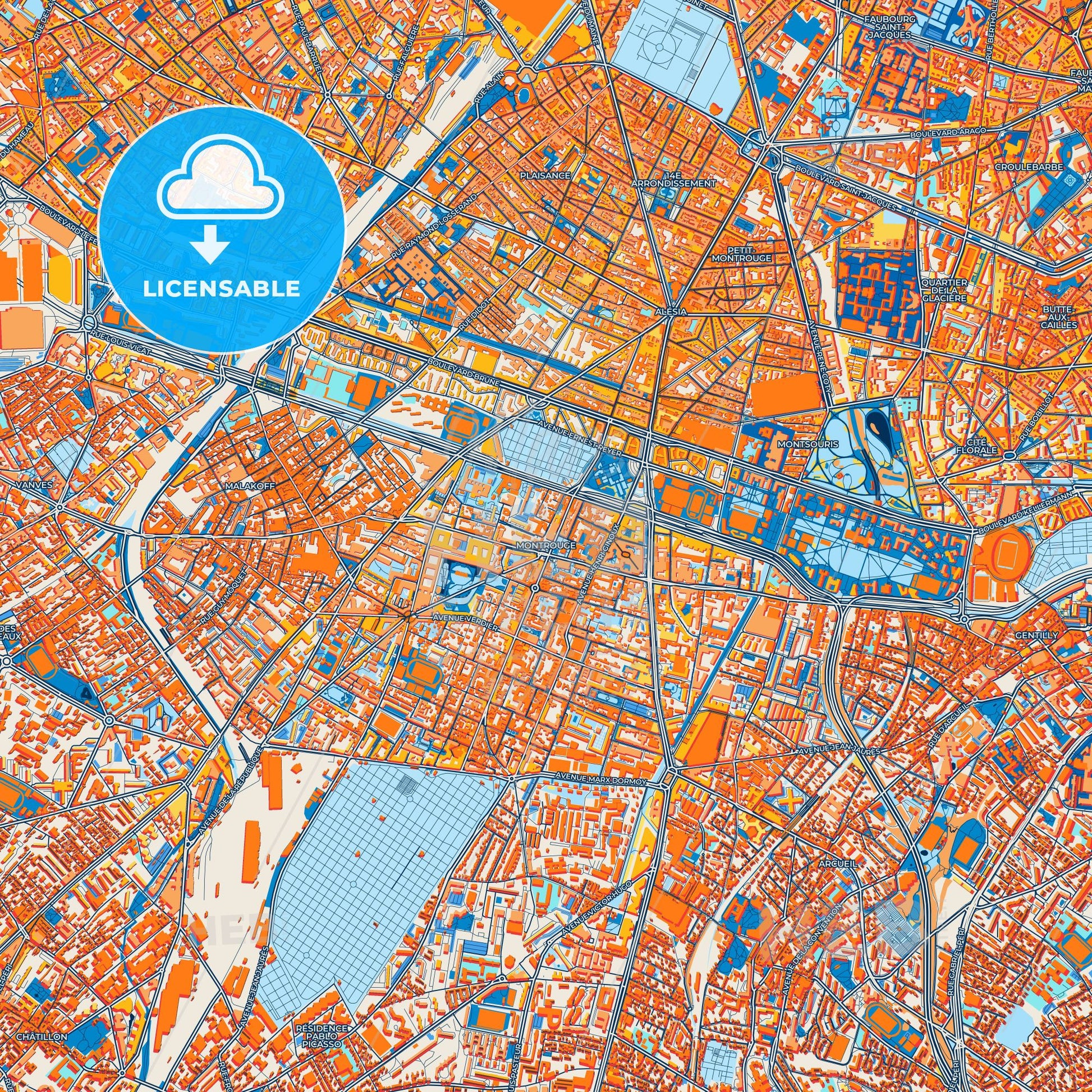 Colorful Montrouge Street Map with Labels and Buildings