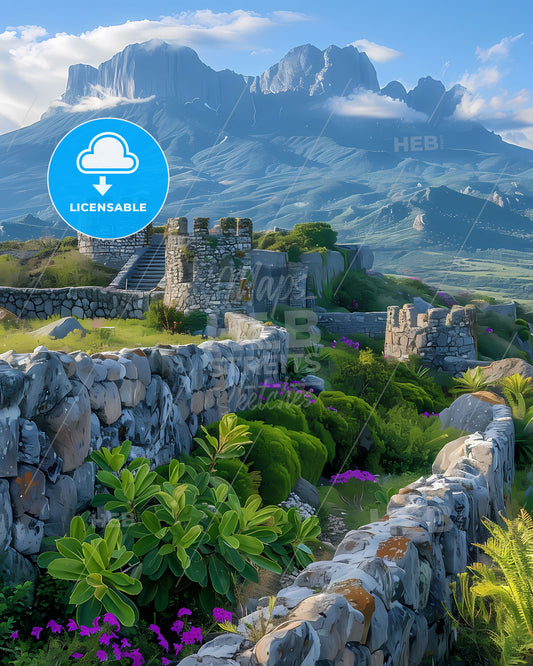 Vibrant Montserrat Castle Painting - Stone Wall Art from North America