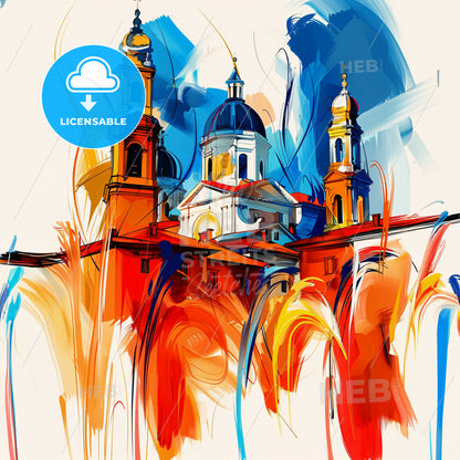 Vibrant Monza, Italy - A Painting Of A Building With Towers And A Colorful Background