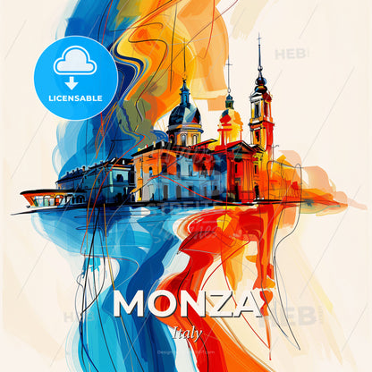 Vibrant Monza, Italy - A Painting Of A Building With Colorful Paint - Square format print template