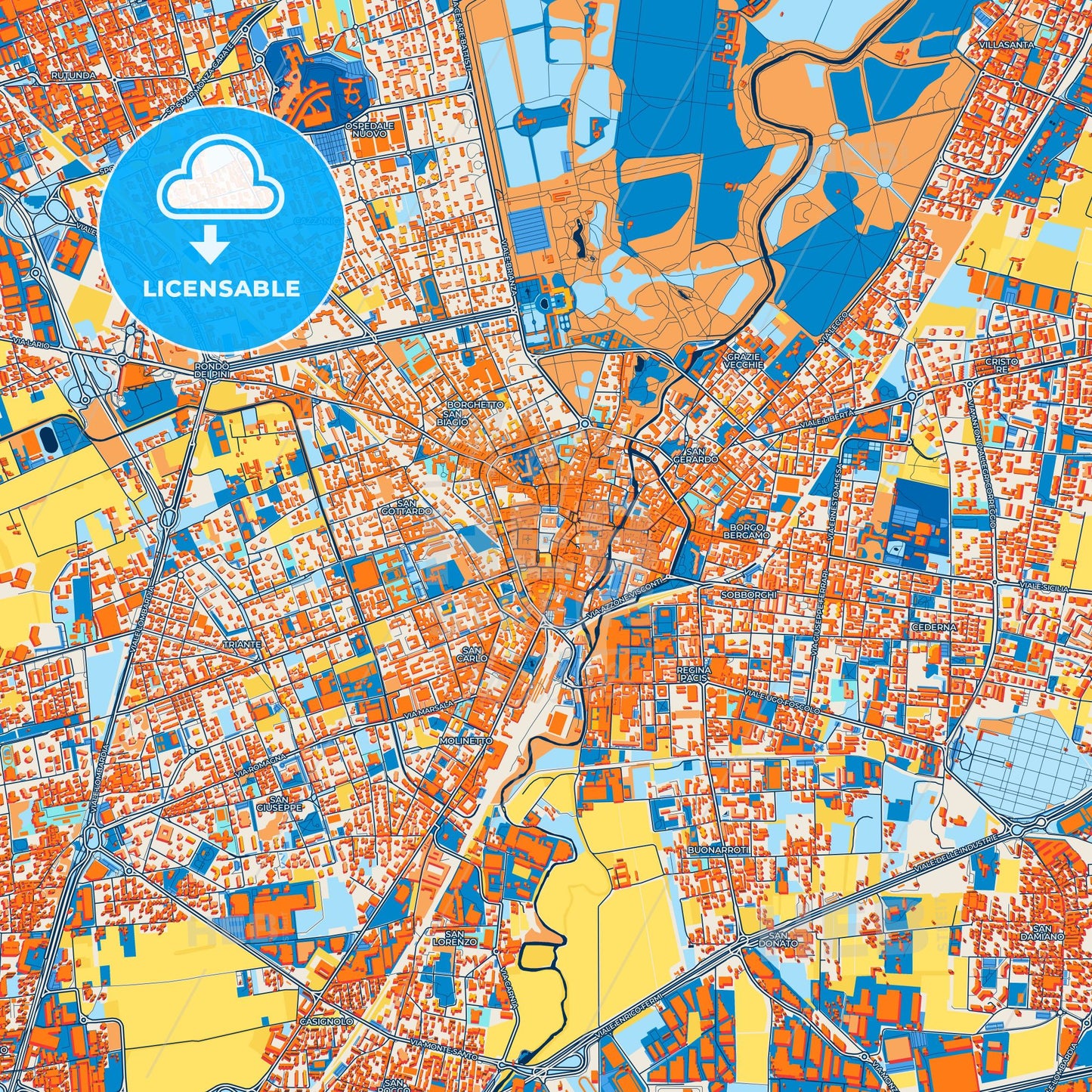 Colorful Monza Street Map with Labels and Buildings