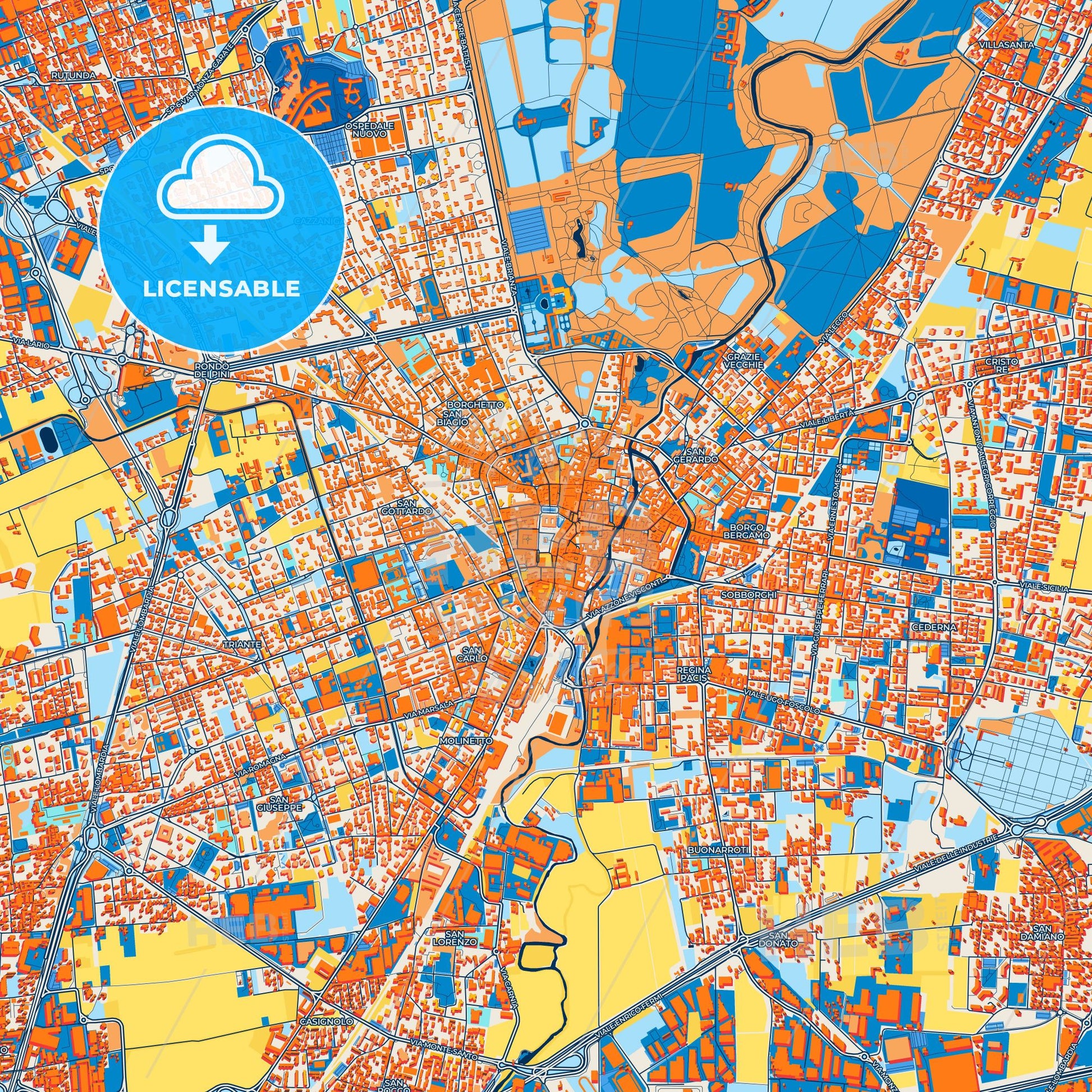 Colorful Monza Street Map with Labels and Buildings
