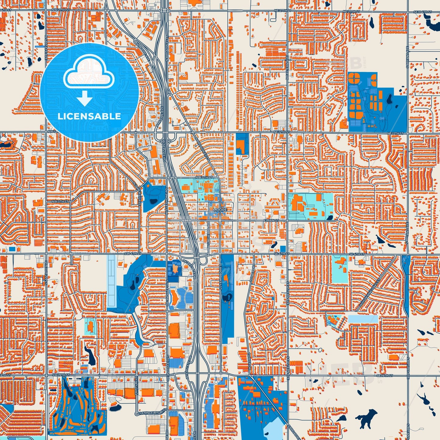 Colorful Moore Street Map with Labels and Buildings