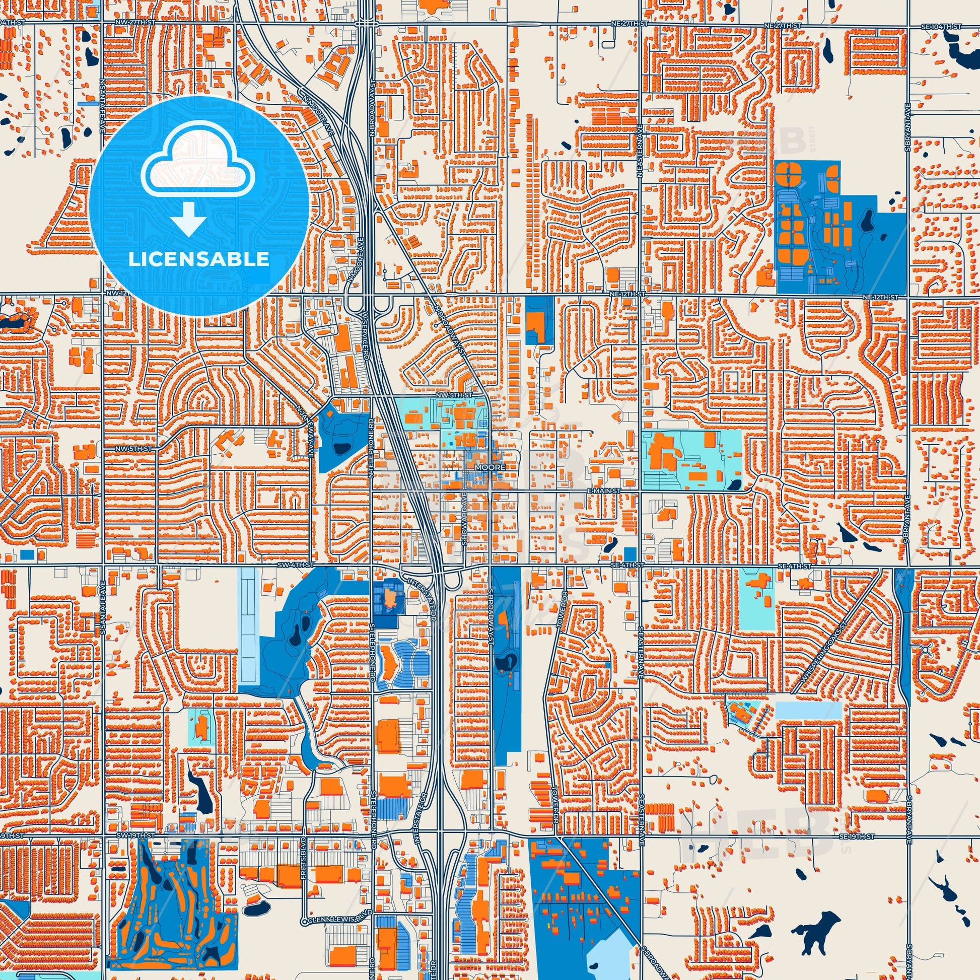 Colorful Moore Street Map with Labels and Buildings