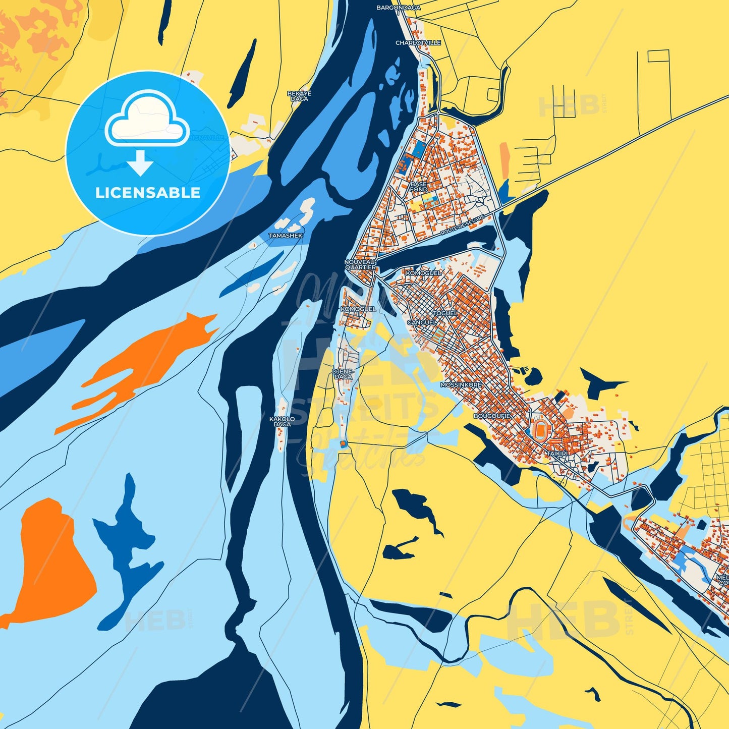 Colorful Mopti Street Map with Labels and Buildings