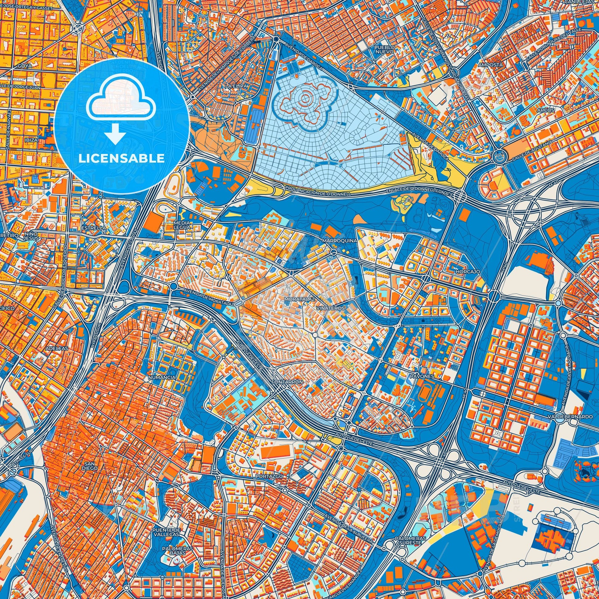 Colorful Moratalaz Street Map with Labels and Buildings