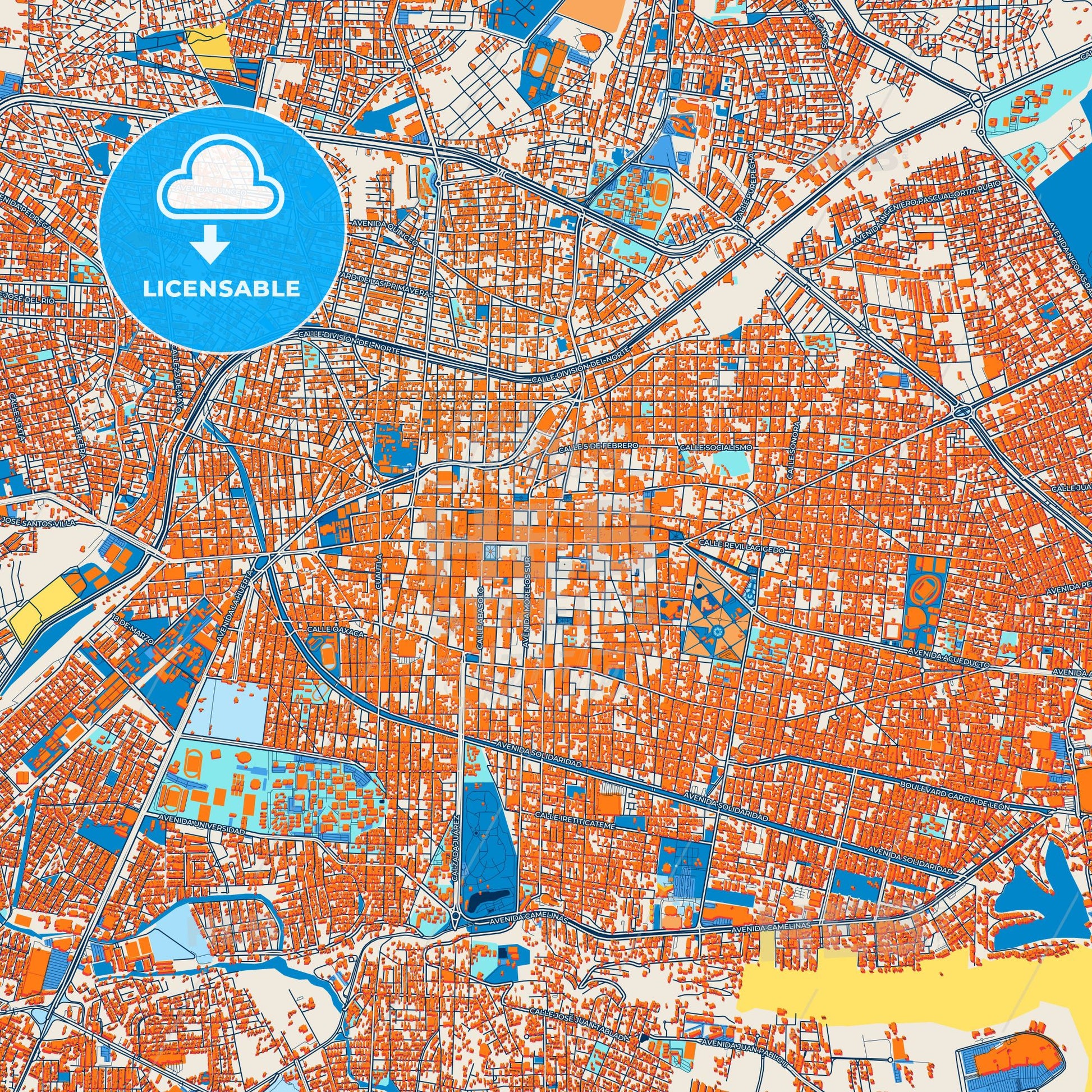 Colorful Morelia Street Map with Labels and Buildings