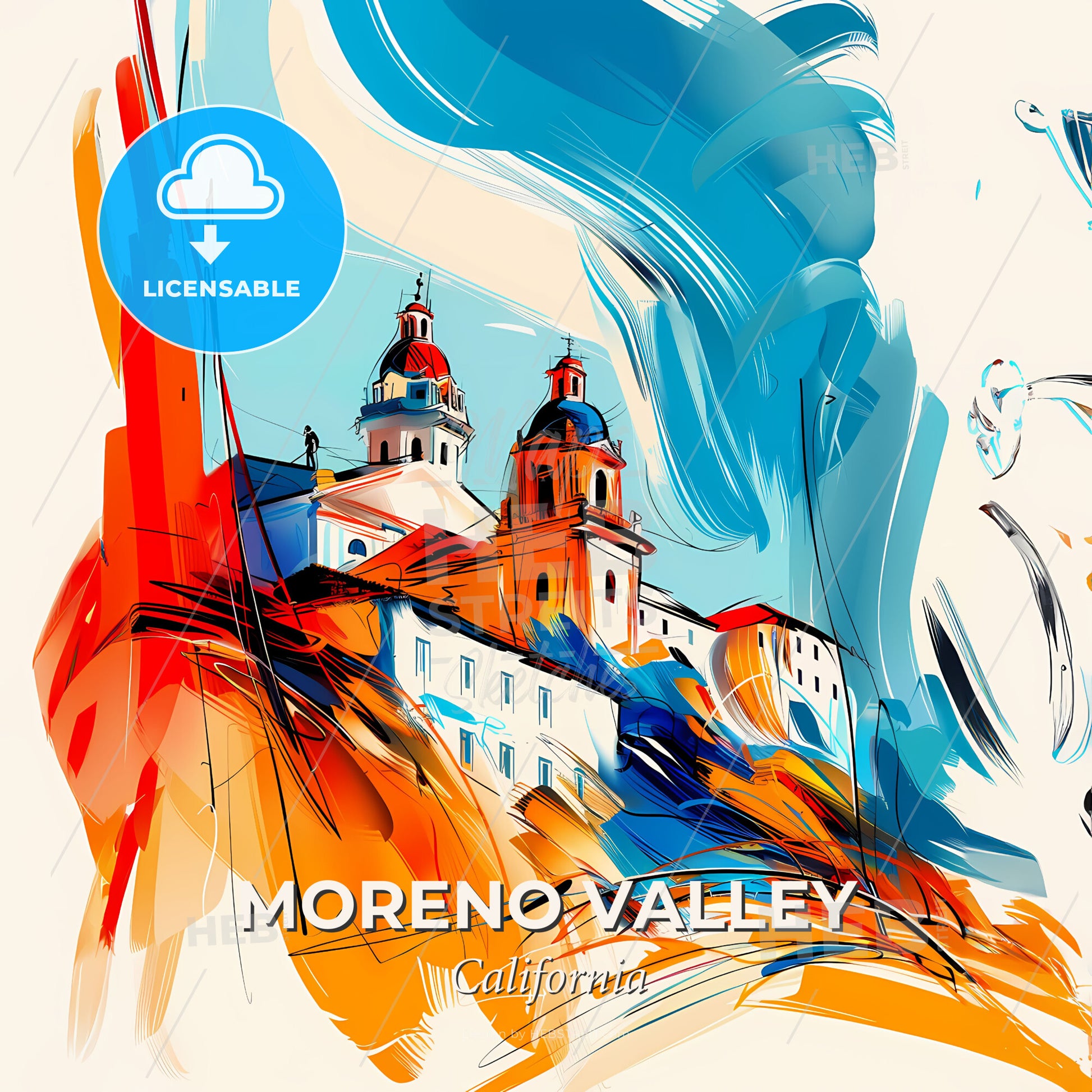 Vibrant Moreno Valley, California - A Painting Of A Building - Square format print template