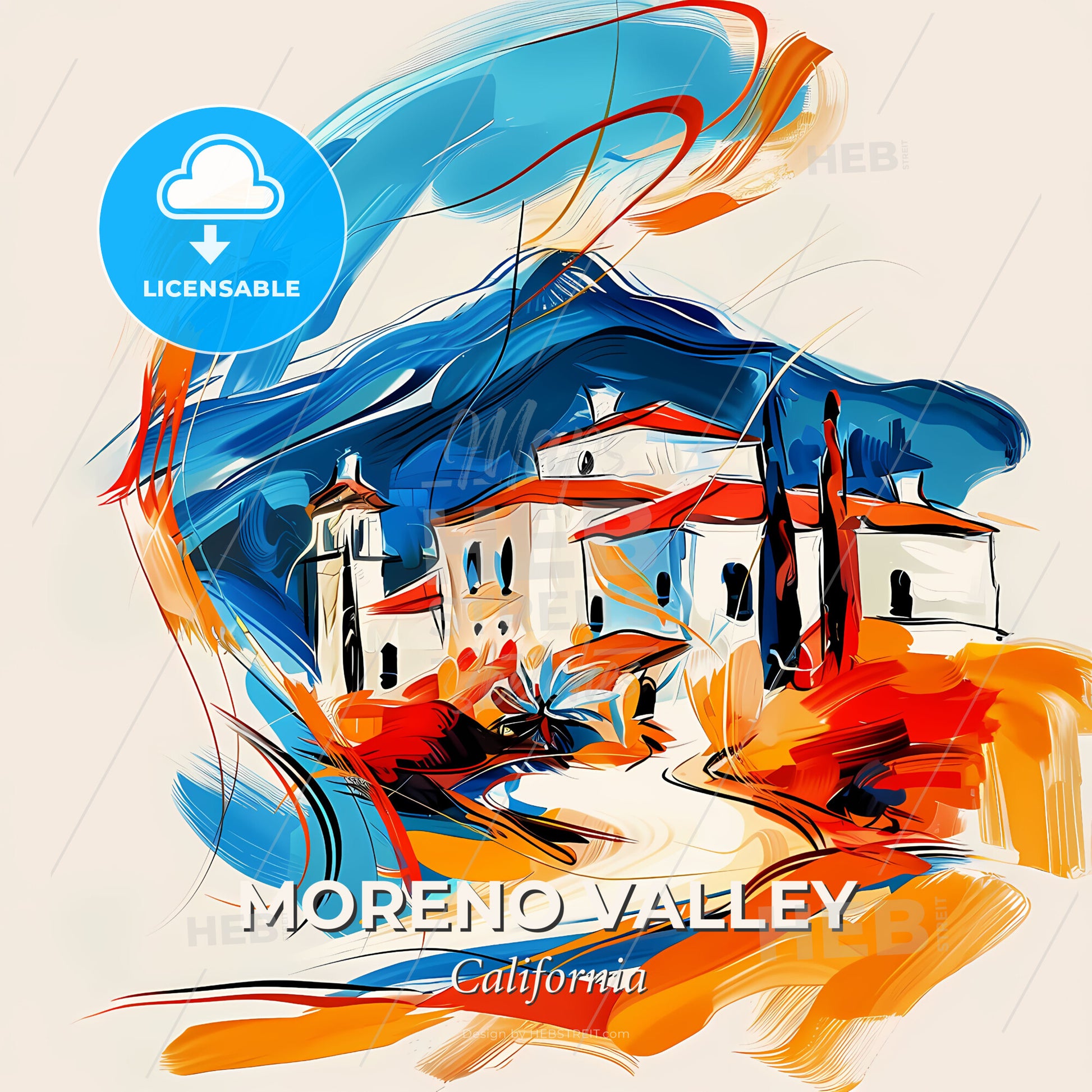 Vibrant Moreno Valley, California - A Painting Of A House - Square format print template